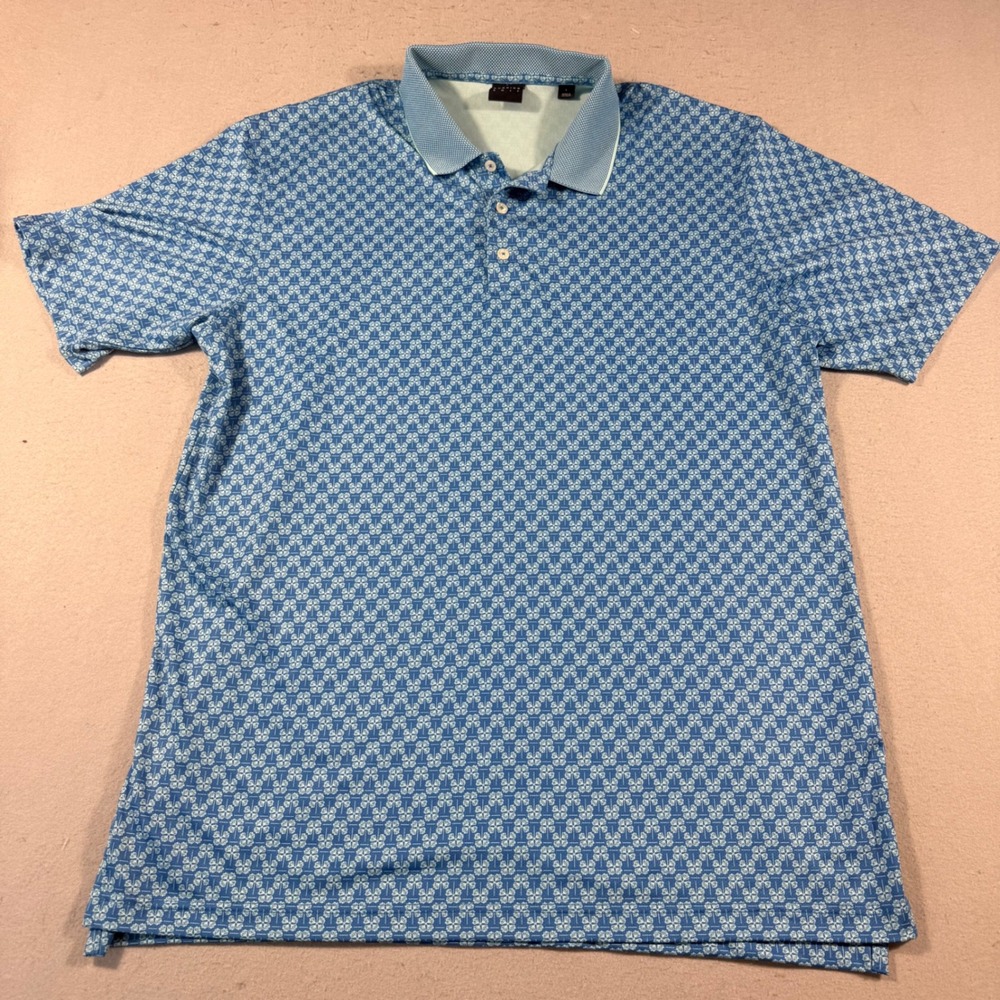 Dunning Golf Mens Blue Floral Clover Print Performance Polo Shirt Size Large L
